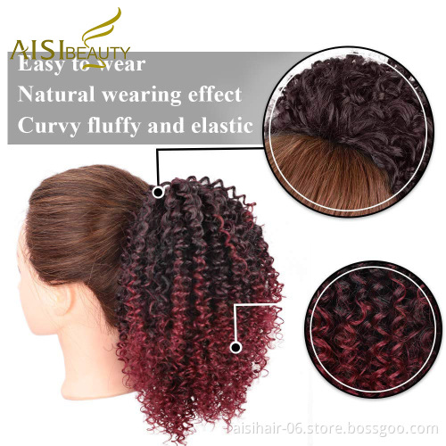 Aisi Beauty New Design Wholesale Ombre Red Afro Fluffy Puff Hairpiece Extension Messy Donut Curly Afro Kinky Afro Hair Bun